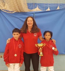 David Bishay and Khalam Contractor with coach Linda Strachan